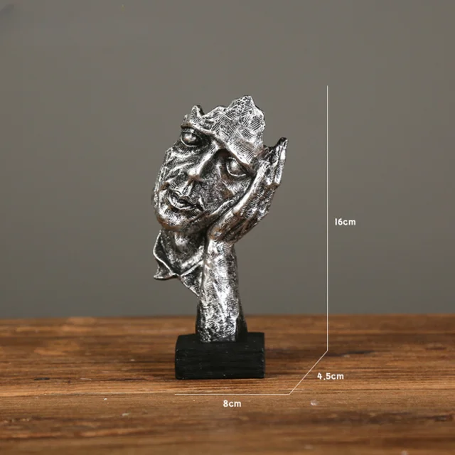 17 cm décor à la maison abstrait Silence est or Figurine résine main visage silencieux hommes Statue Sculpture maison bureau salon décoration 5