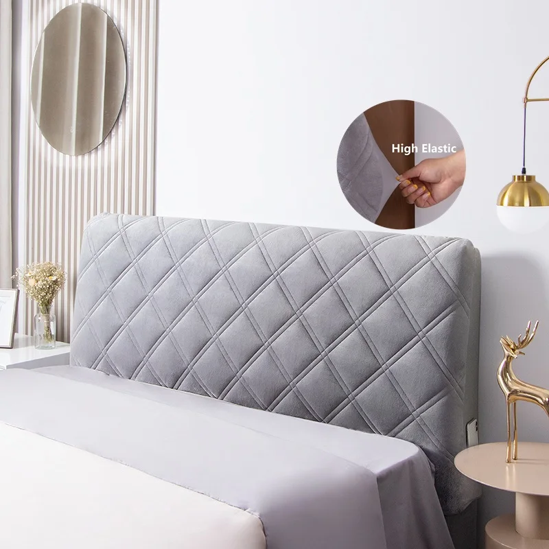 Plush Velvet Bed Headboard Cover Thicken Elastic Solid Color Bed Head Cover Luxury Full Piece Anti-Dust Back Protector velvet headboard cover,bed headboard cover