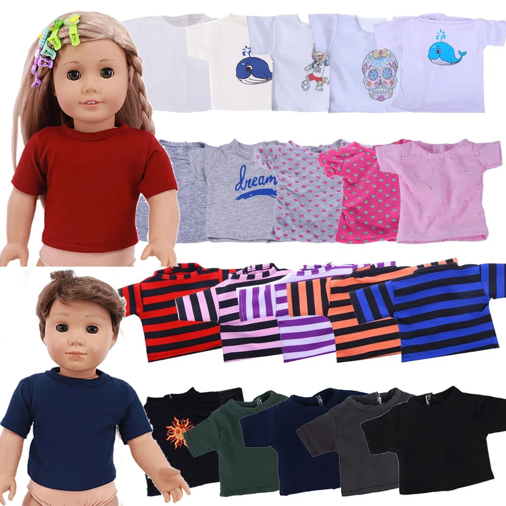 

Doll Cute Solid Colors Cotton Short T-shirt Fit 18 Inch American Of Girl`s&43Cm Baby New Born Doll Zaps Generation Girl` Toy DIY