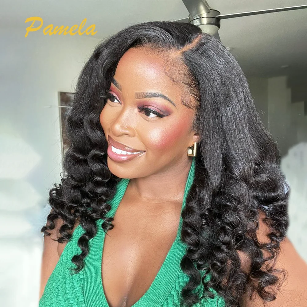 Kinky Straight And Loose Wave 250% Density 9x6 Bob Transparent Lace Frontal Human Hair Glueless Wigs Preplucked Ready To Wear