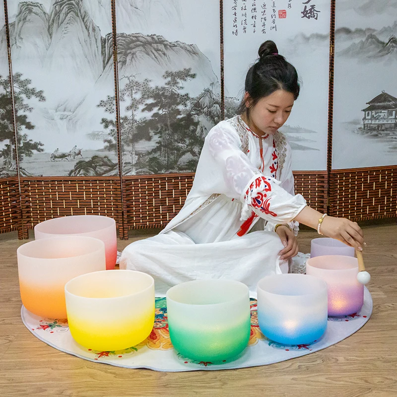 

AMAZING BRAND Chakra Frosted candy colored Crystal Quartz Singing Bowl for sound healing and yoga practice
