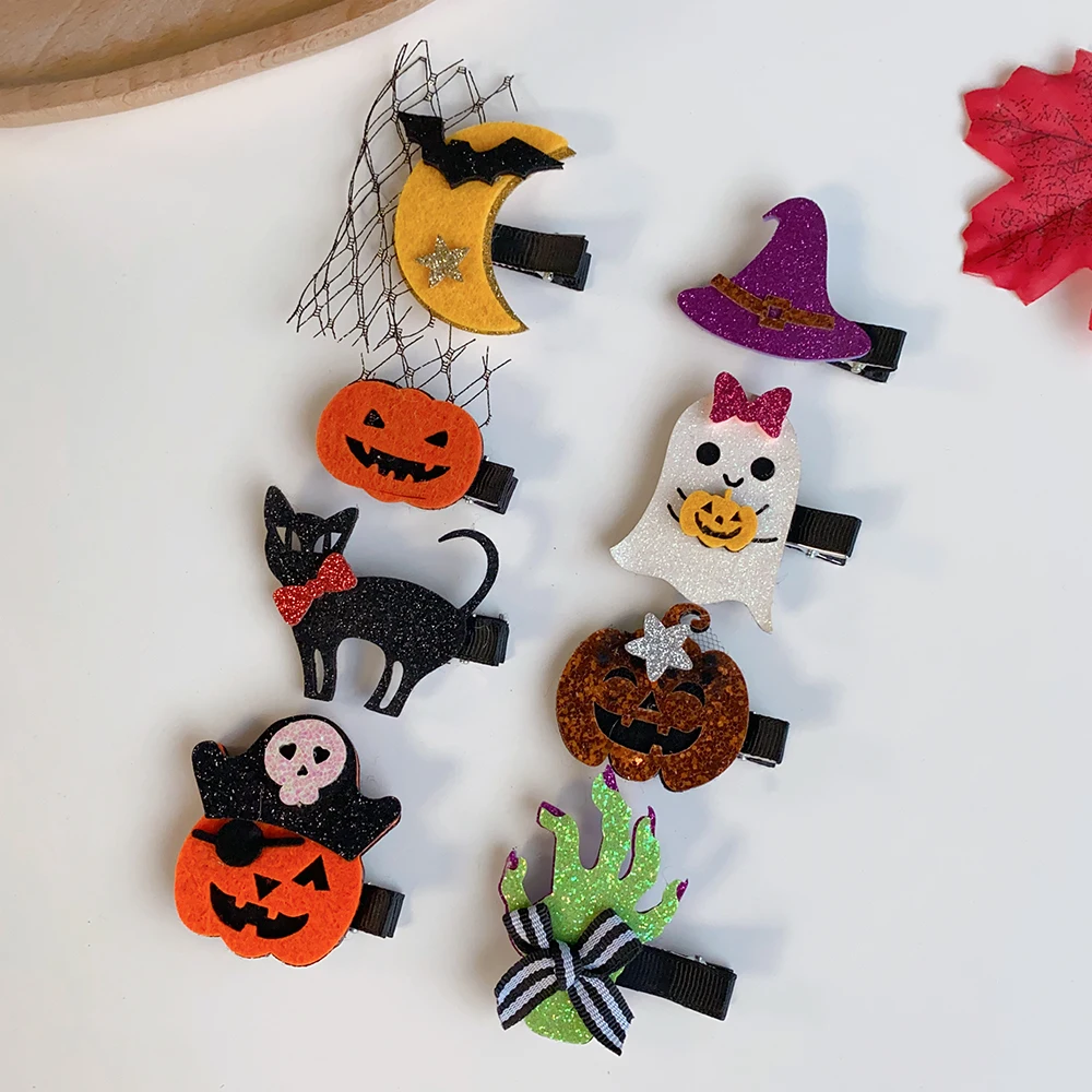 2 Pieces Halloween Headdress Funny Hairpins Personalized Bat Pumpkin Dress up Girls Hairpin Party