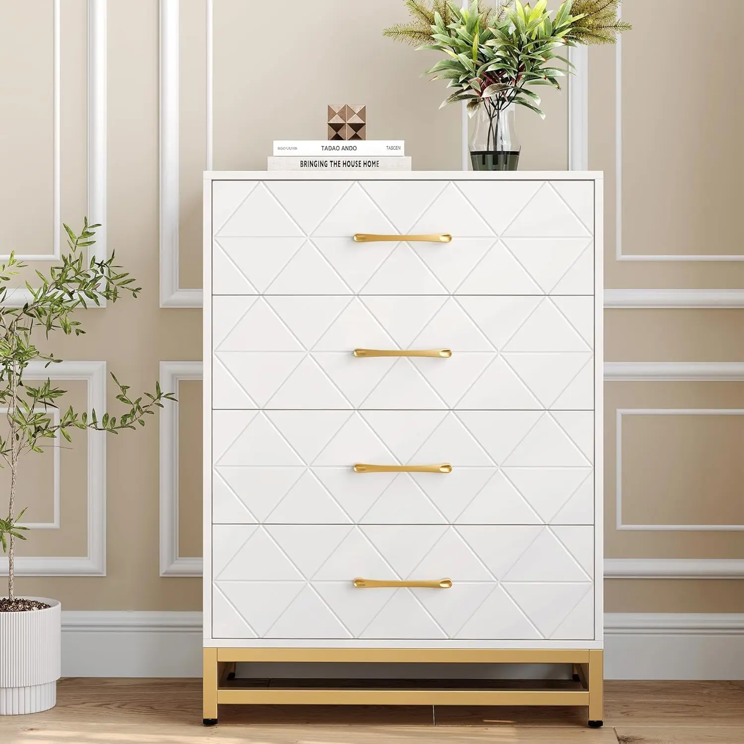 4 Drawers Dresser Chests for Bedroom Wood Chest of Drawers Dresser Drawer Organizer for Living Room Hallway and Entryway