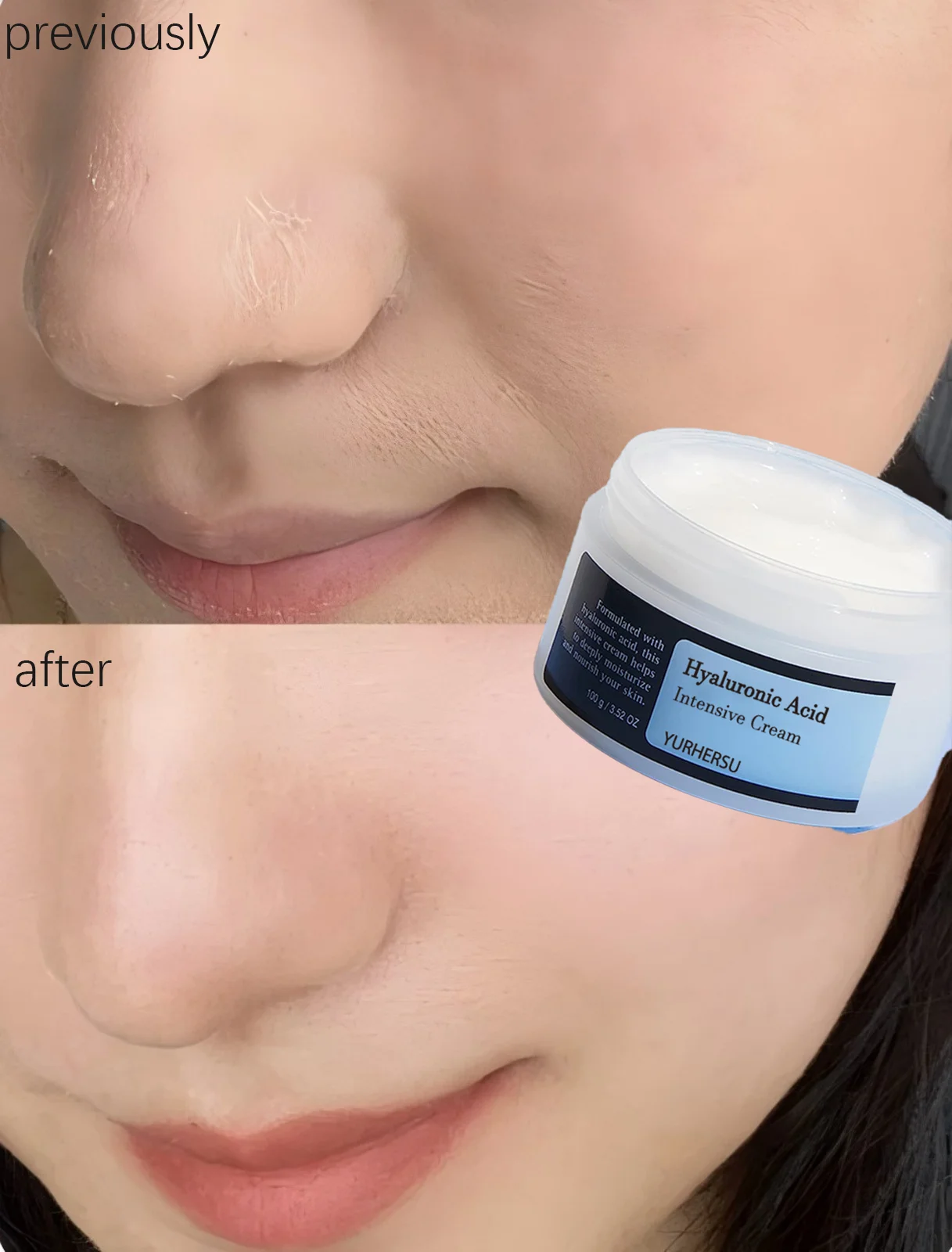 קרם פנים עם חומצה היאלורונית, לחות אינטנסיבית 48 שעות ומניעת קמטים לנשים וגברים, טיפוח עור יבש, ללא שמן, 100 מ"ל