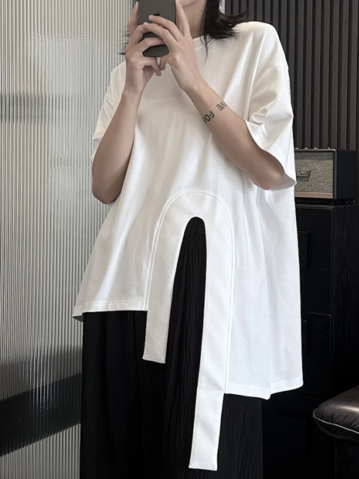 

Tannt Women T Shirt Asymmetrical Split Cotton Oversize T Shirt Tops Black White Fashion Loose Summer Long T-shirt Women 2024