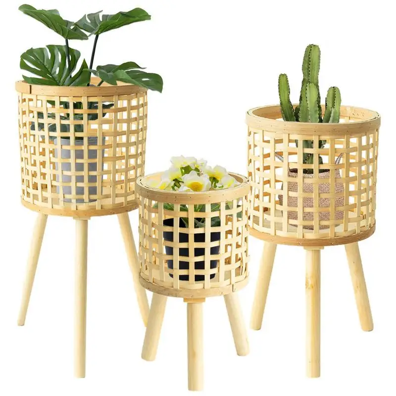 

Plant Holder Rattan Planter Bracket Handmade Bamboo Woven Flower Pot With Stand Flower Display Storage Stand For Home Decoration