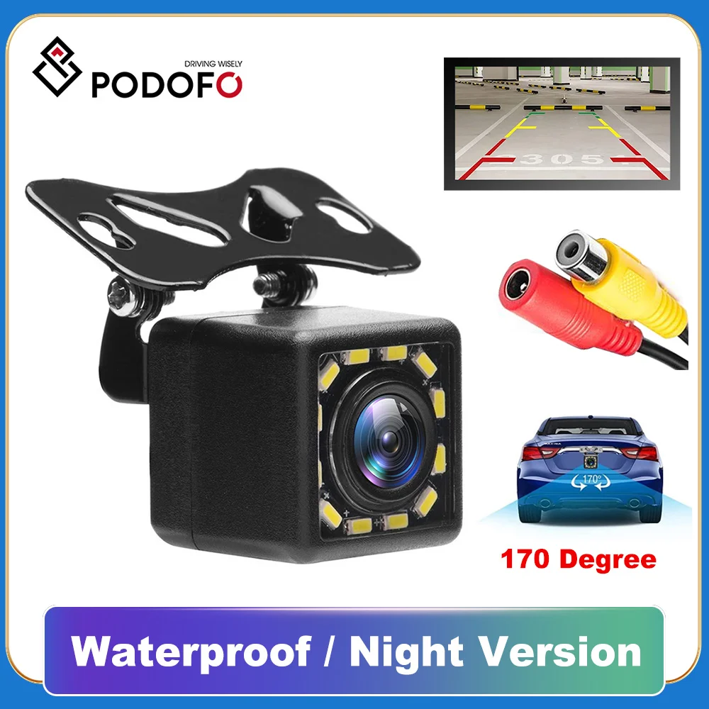 Podofo Car Rear View Camera Universal LED Night Vision Backup Parking Reverse Camera Waterproof 170 Wide Angle HD Color Image