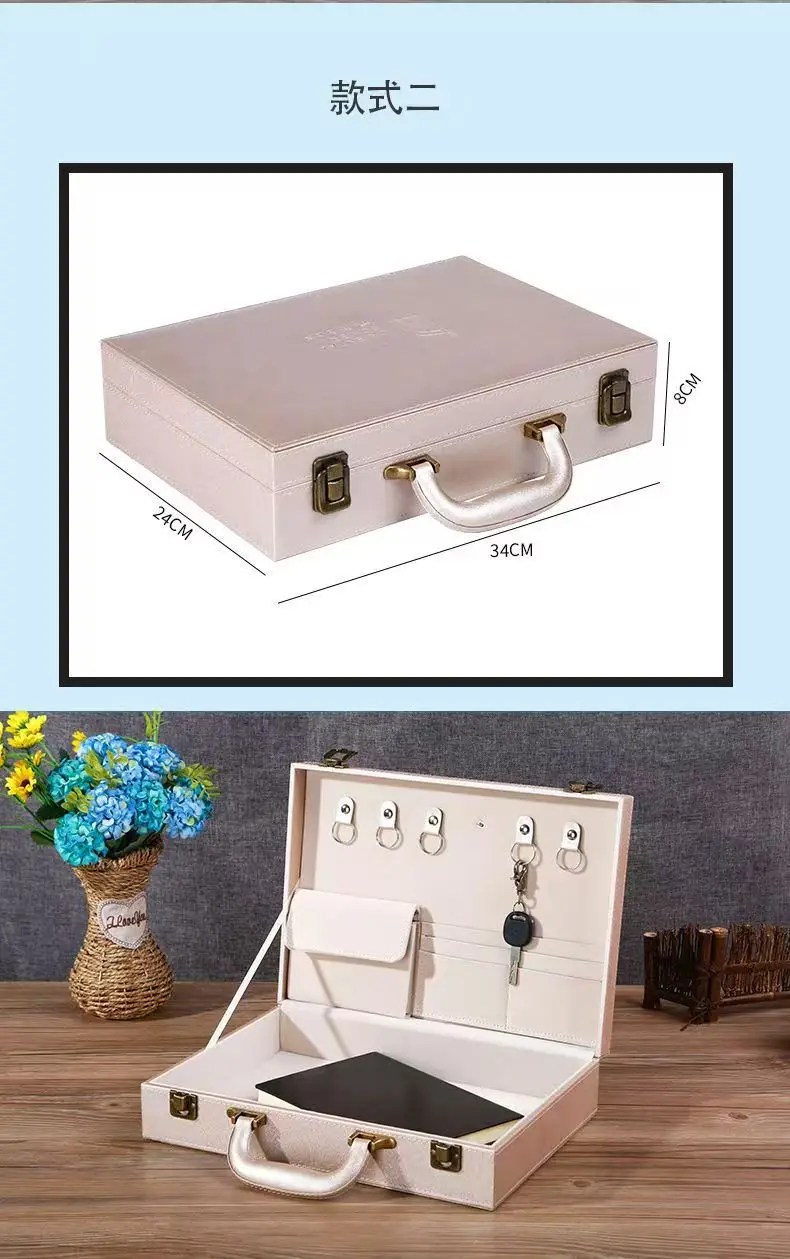 Delivery Spot Case Leather Toolbox Property Contract Key Box Large Capacity Briefcase without Logo