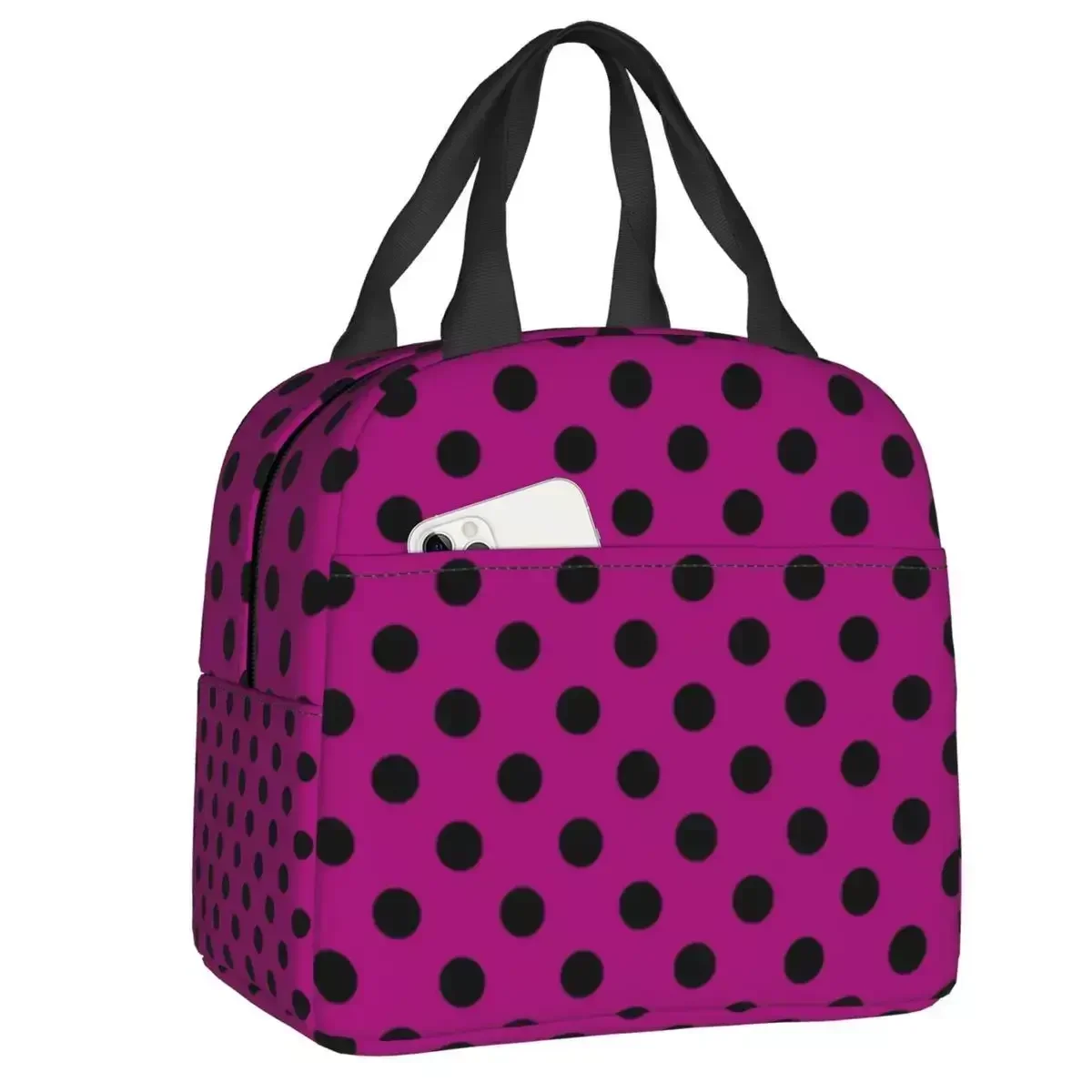 

2024 New Custom Black And Purple Blackjack Classic Polka Dot Seamless Pattern Lunch Bag Men Warm Cooler Insulated Lunch Box