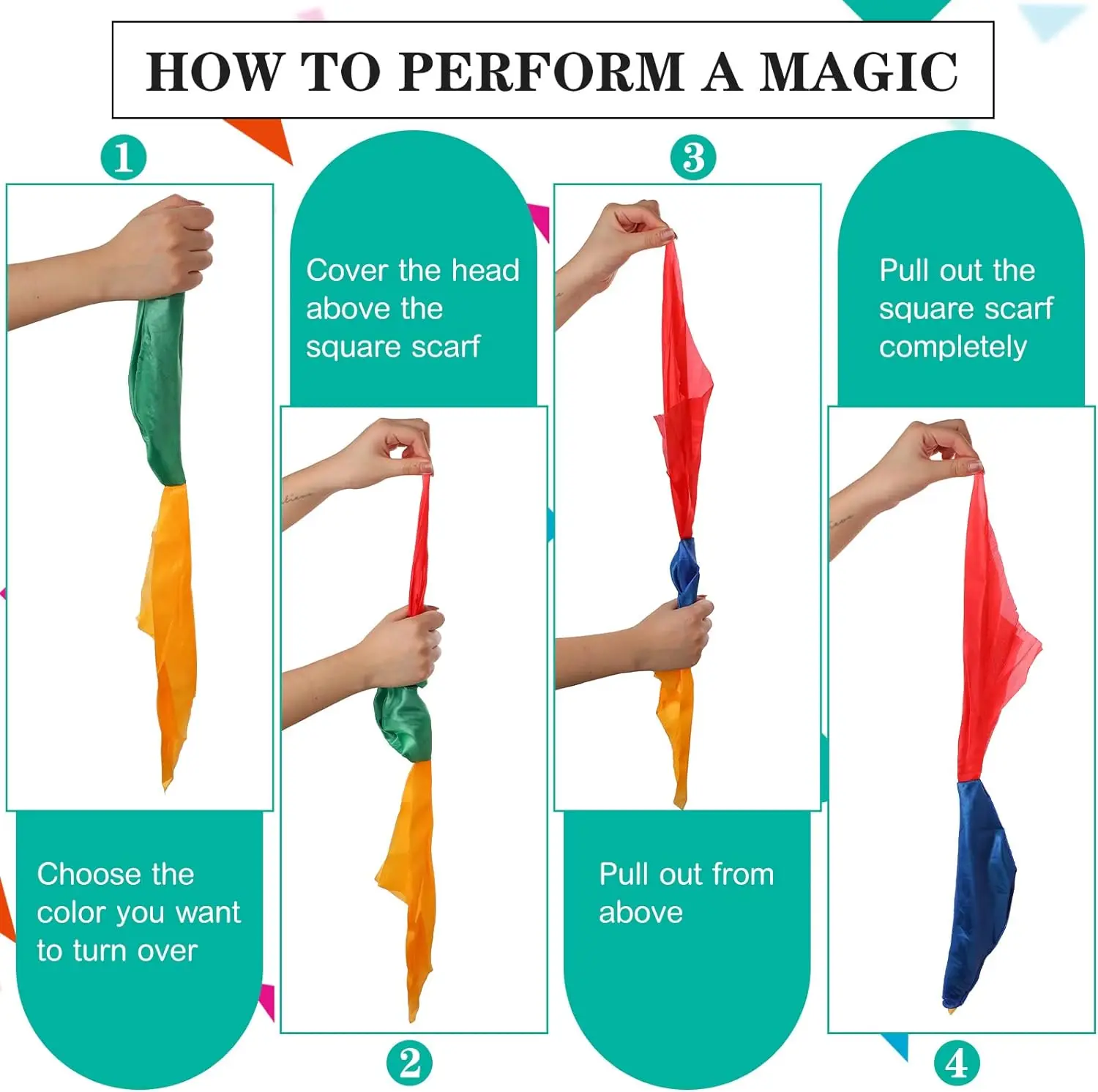 2pcs 매직 스카프 색상 변경 Hanky ??소품 스카프 손수건 Hanky ??Street Magic Trick Props 어린이를위한 선물 성인 파티 호의
