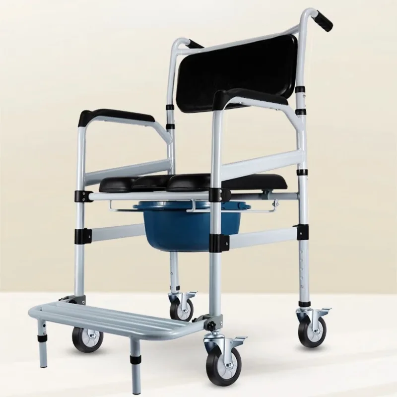 Elderly Toilet Seat with Wheels, Folding Aluminum Alloy Transfer Wheelchair for Disabled Commode Toilet Mobile Toilet Chairs 5