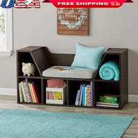 Kids Reading Nook Storage Bookcase Cubes Bench Foam Cushion Playroom Library Durable Wood Composite Childrens Furniture 1