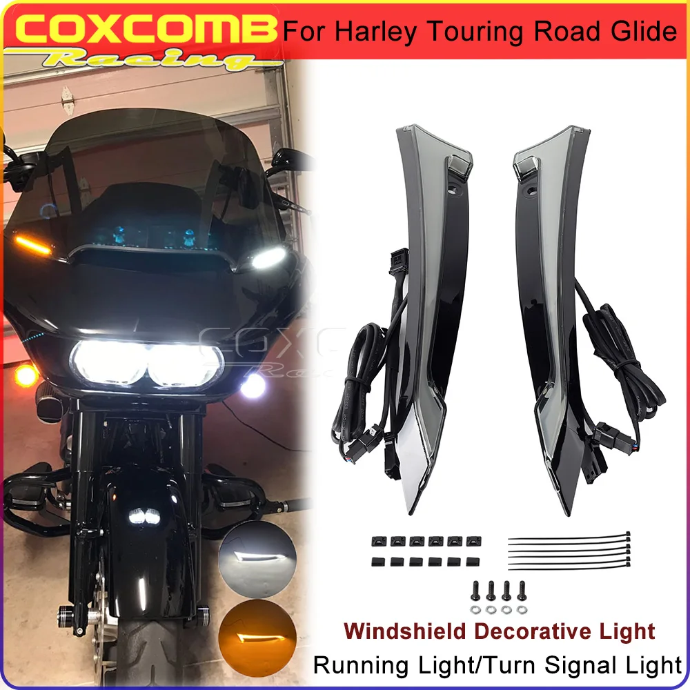 

Для Harley Touring Road Glide мотоциклетная декоративная отделка для ветрового стекла желтые указатели поворота лампы для коридора трассировочный обтекатель 2015-UP