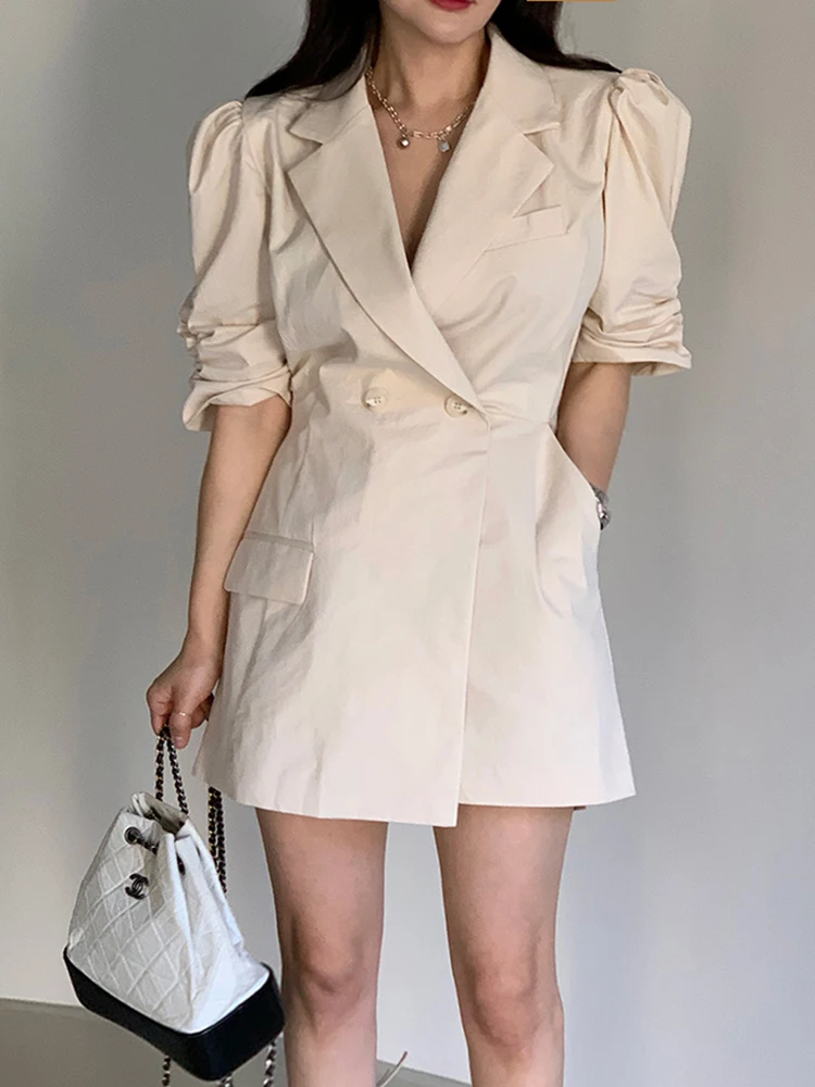 

2023 Korean Fashion Elegant Blazer Slim Jumpsuits For Women Puff Sleeve Female Casual Office OL Rompers Playsuits