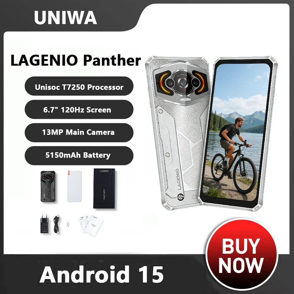 2026 LAGENIO Panther 1 Ultra-thin Rugged Smartphone Android 15 4GB+128GB Mobile Phone 13MP 5150mAh 18W 6.7 " HD 4G Cellphone NFC