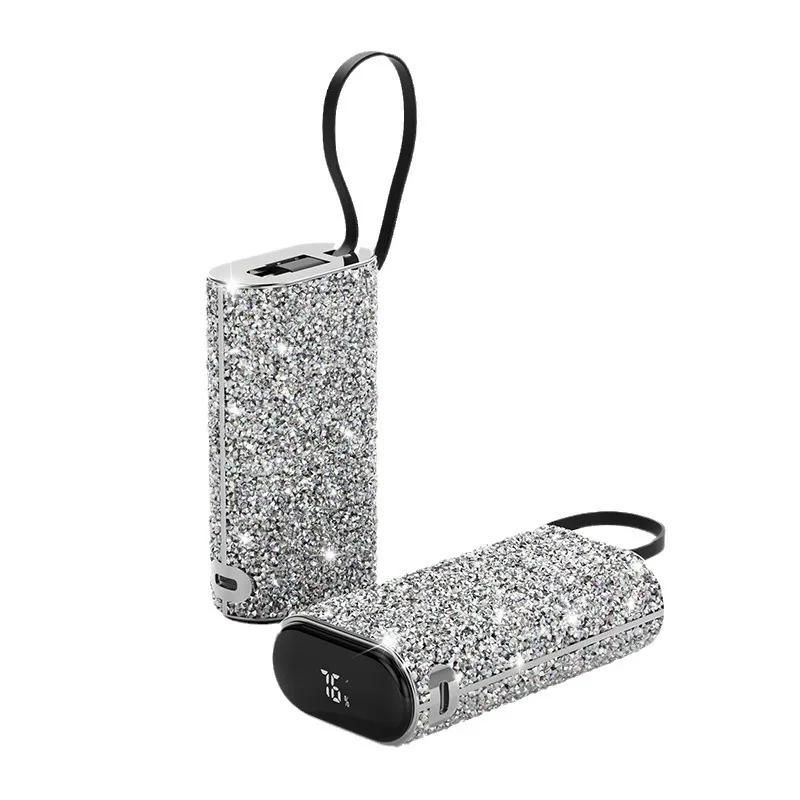 66W Mini Power Bank Portable External Battery Pack Built in Cable Diamond Pockets Power bank Spare Battery for iPhone16 Samsung 5