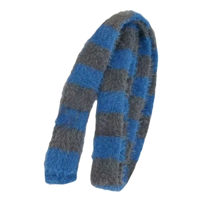 Crochet Plush Scarf for Female Teens Girl 2000s Long Stripe Scarf Spring Autumn Knitted Skinny Scarf Harajuku Neck Scarves 4