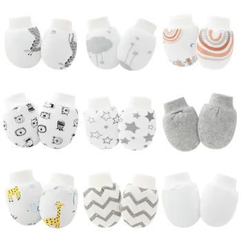 6 paia/lotto Guanti Neonato Guanti Anti-Graffio in Cotone Morbido Protezione Viso Guanti per Neonato Cartone Animato Stampato per Ragazze Forniture Infantili