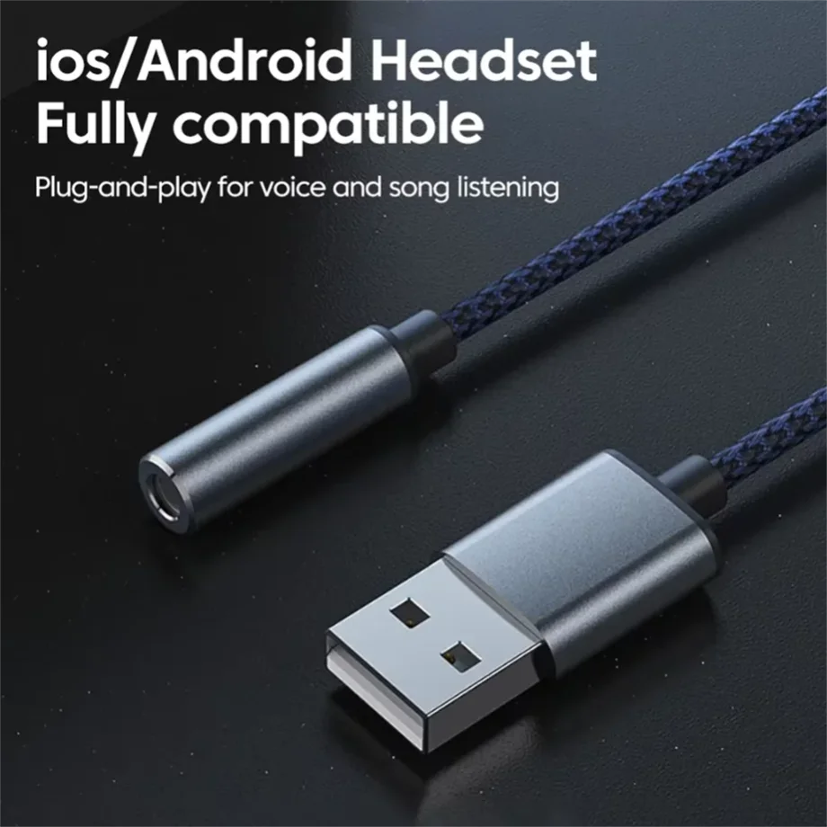 USB To 3.5mm Jack Audio Adapter USB-A To 3.5mm TRRS USB Audio Jack Adapter Headset External Stereo Sound Card for PC Laptop