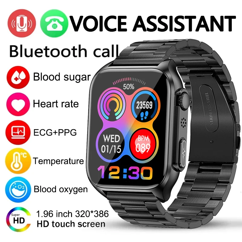 

2023 New Blood Sugar ECG+PPG Smart Watch Men AI Voice Assistant Bluetooth Call Automatic Infrared Blood Oxygen Health Watch IP67