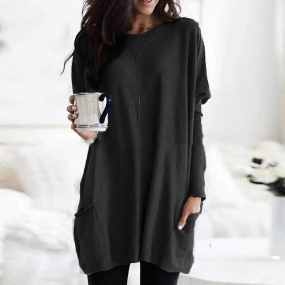 Women Fashion Long Sleeve Solid color long Blouse