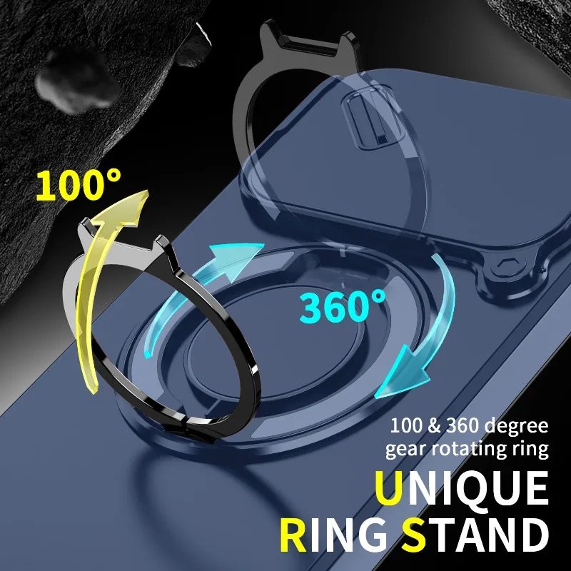 Enhanced Shockproof Hybrid Magnetic Ring Stand Phone Case with Slide Lens Armor Hard Cover
