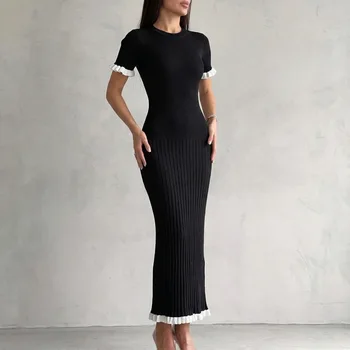 Solid Color Casual Slim Long Dresses For Women 2026 Fashion Summer Women's A-Line Midi Dress Elegant Vintage Female Dresses 1