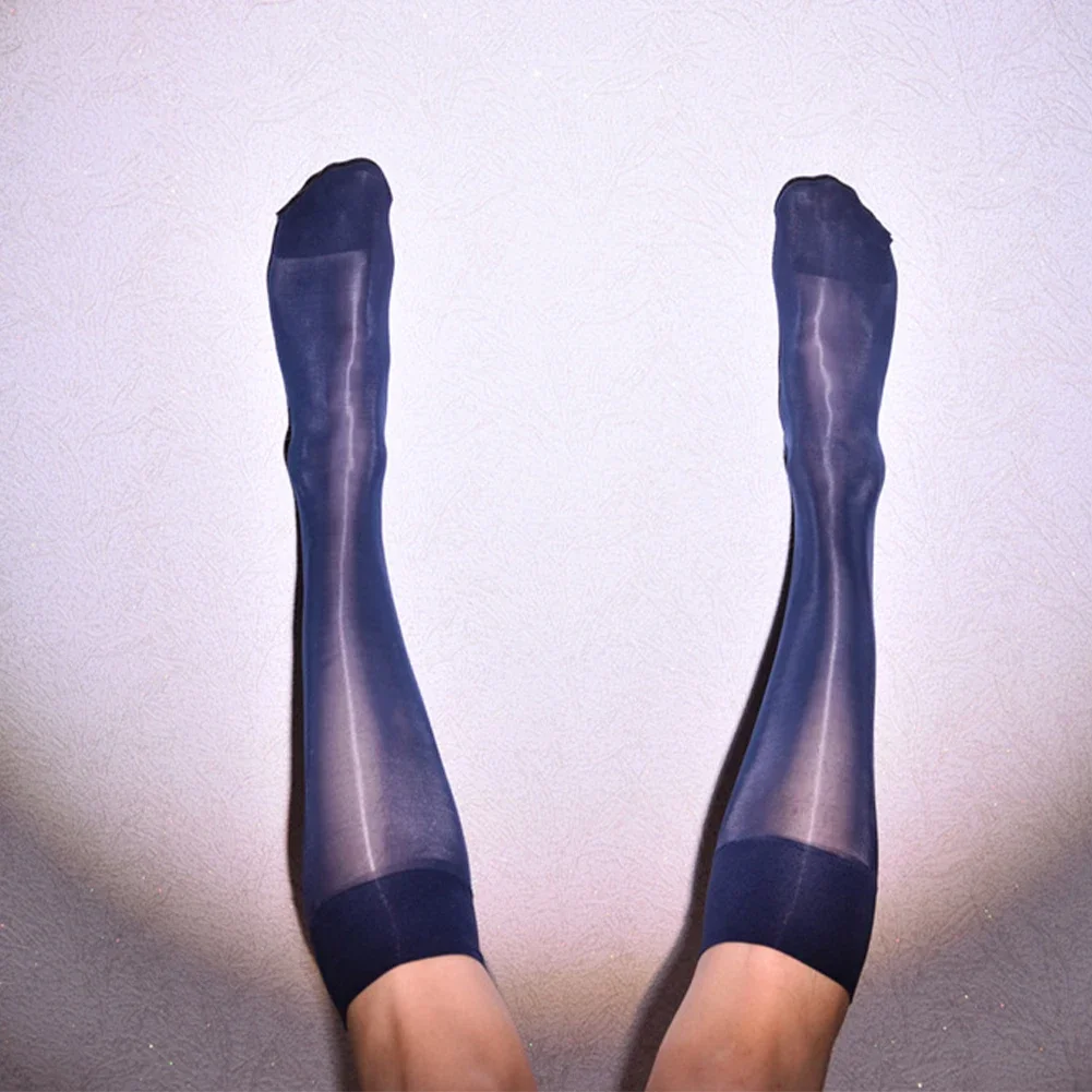 Mens Oil Shiny Stockings Stretchy Knee High Long Socks Hoisery Sheer Pantyhose Man Formal Dress Stocking Business