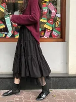 Long Tulle Midi Skirts Womens  Autumn Elastic High Waist Mesh Tutu Pleated Skirts Female Black White Long Skirt Streetwear 2