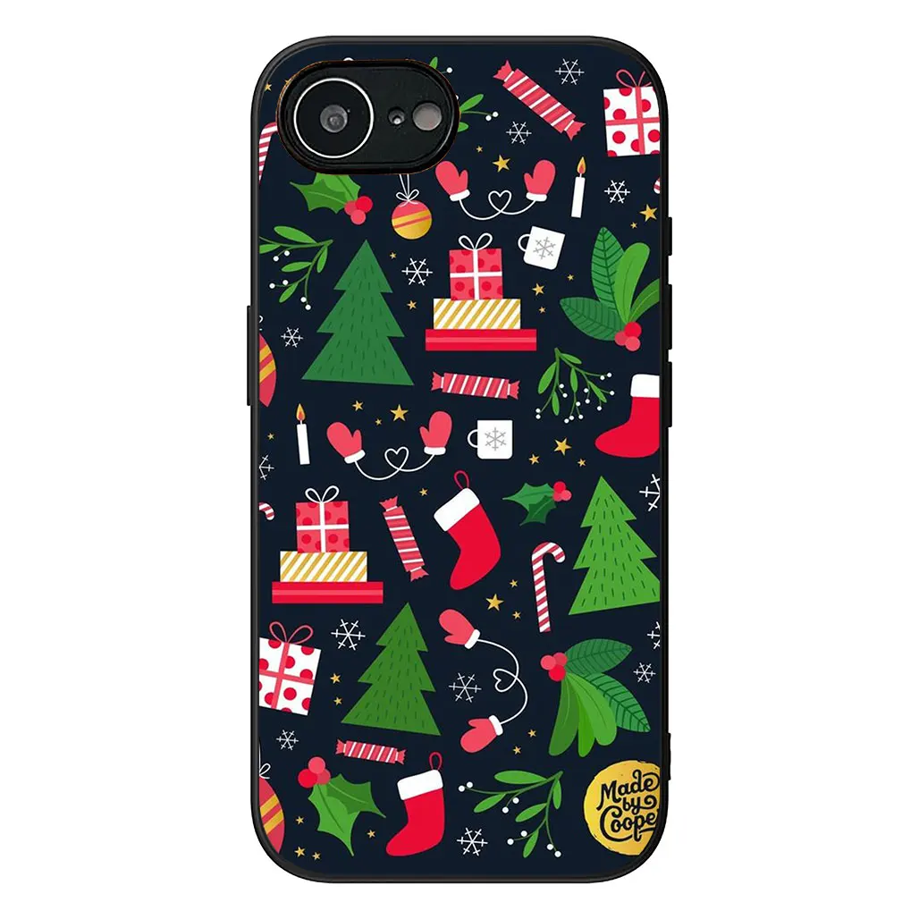 Merry Christmas Holiday Phone Case with Santa Claus, Tree, and Snowman Design