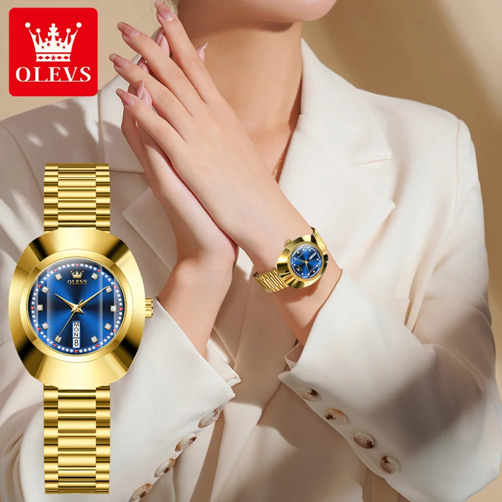 OLEVS Brands New Luxury Tungsten Steel Gold Quartz Watch for Women Waterproof Calendar Fashion Ladies Wirstwatch Montre Femme
