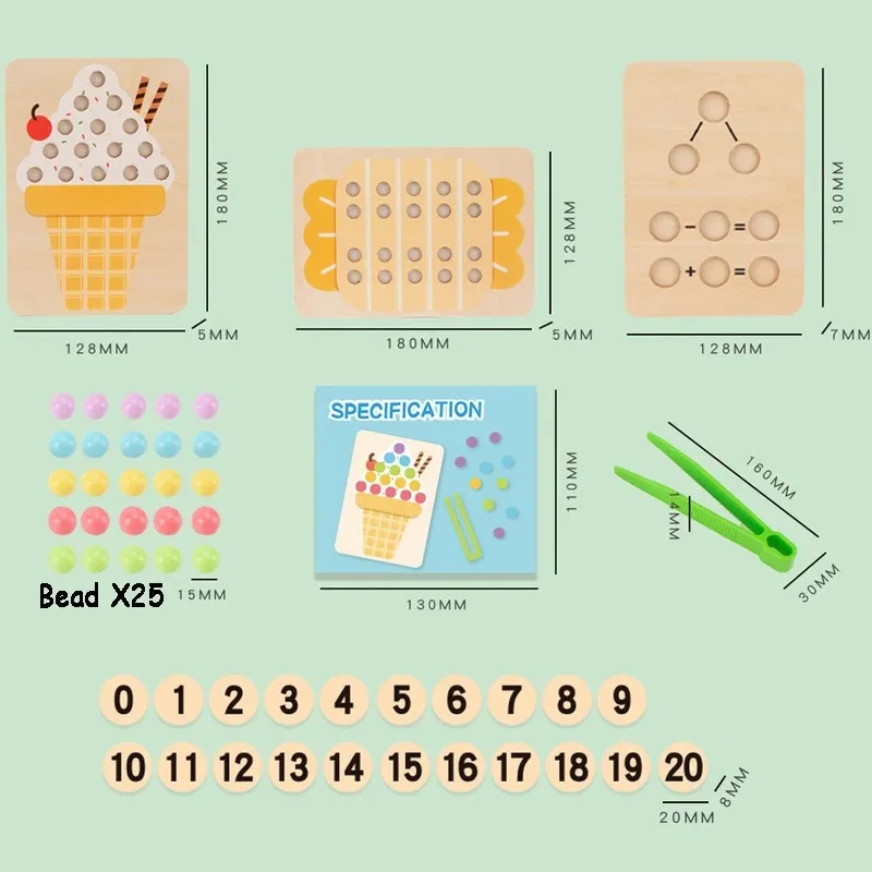 Kids Montessori Math Toys, Color Cognitive Matching Clip Beads Toys, Interactive Board Games, Puzzle Toys For Boys & Girls 3