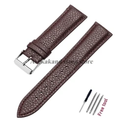 Lychee Pattern Leather Universal Watch Strap - Multiple Sizes Available - 22mm (Dark brown)