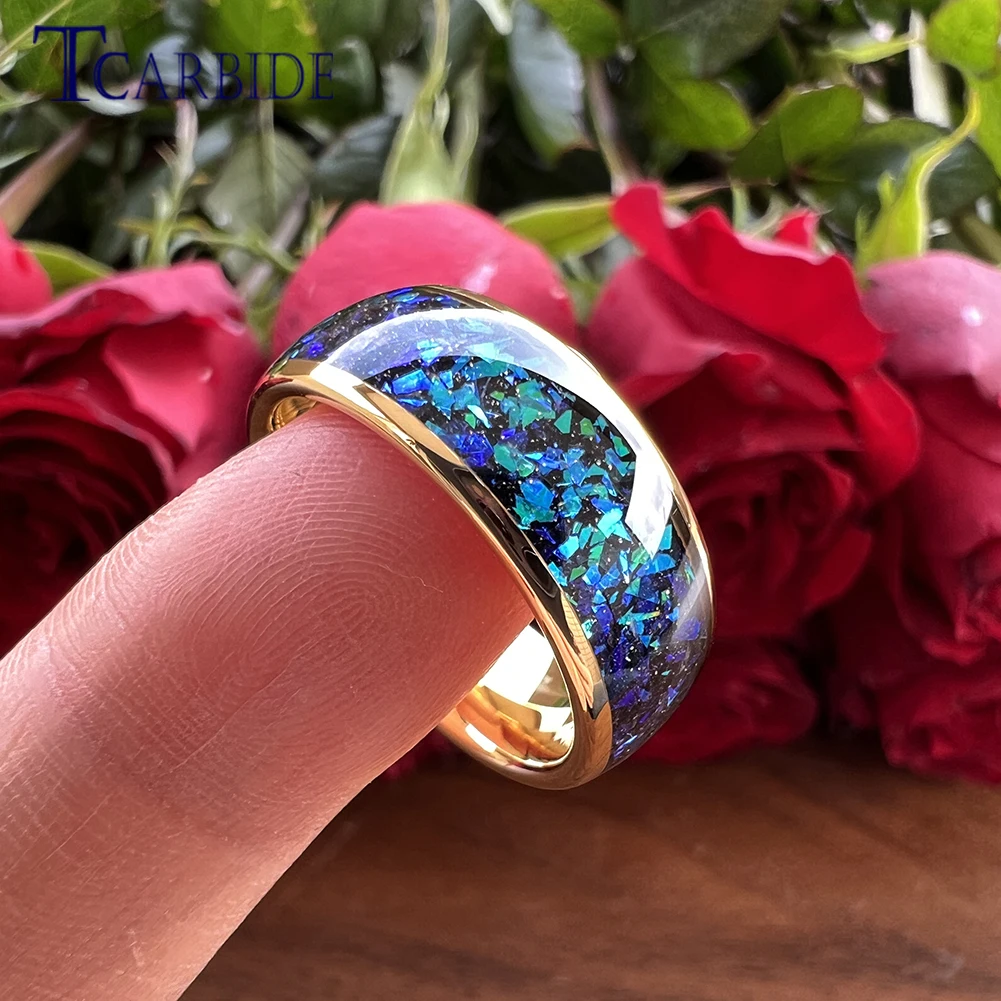 Very Beautiful Bright Opal Ring 8mm Men Women Tungsten Engagement Wedding Band Domed Polished Comfort Fit 4