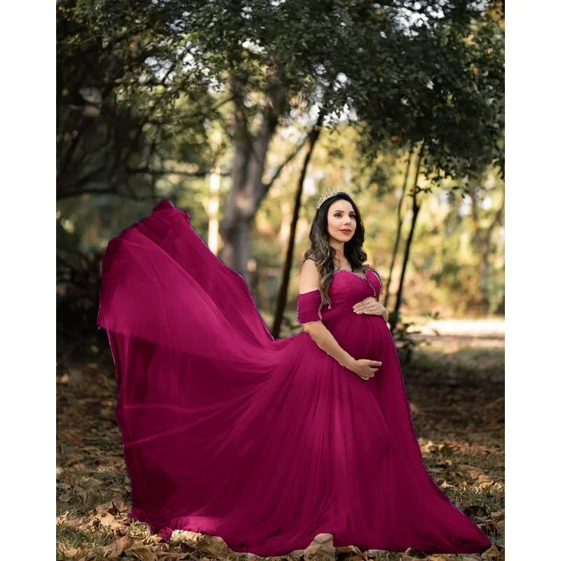 Women's Gown Photography Props Photo Shoot Off Shoulder Lace Maternity Dress Photoshoot Pregnancy Dresses Pregnant