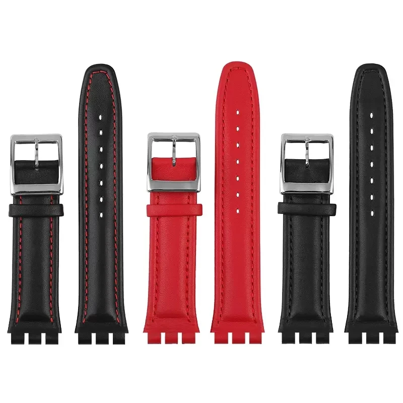Nuovo Cinturino In Vera Pelle Per Cinturino Swatch 17Mm 19Mm Cinturino Da Polso Blu Rosso Nero Cinturini Donna Uomo Orologio Accessorie
