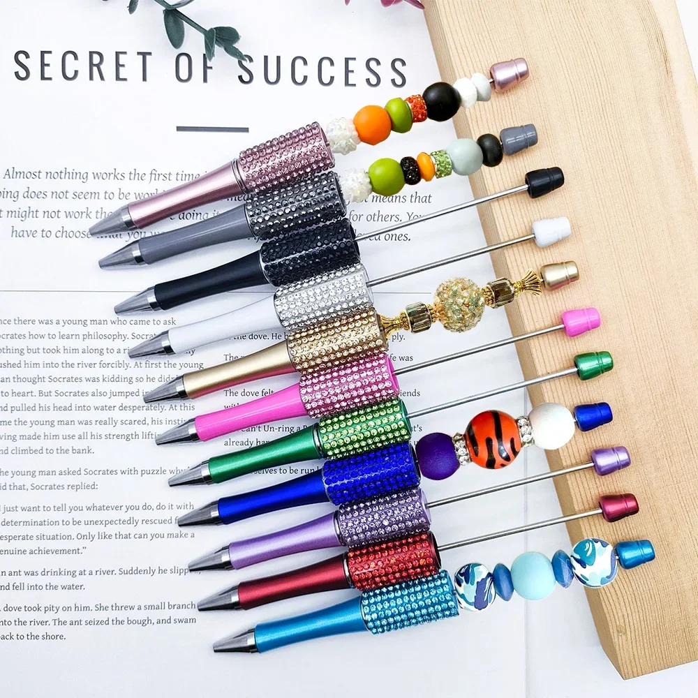 

12Pcs Diamond Bead Ballpoint Pen Student Writing Pens DIY Beadable Pens Stationery School Office Supplies