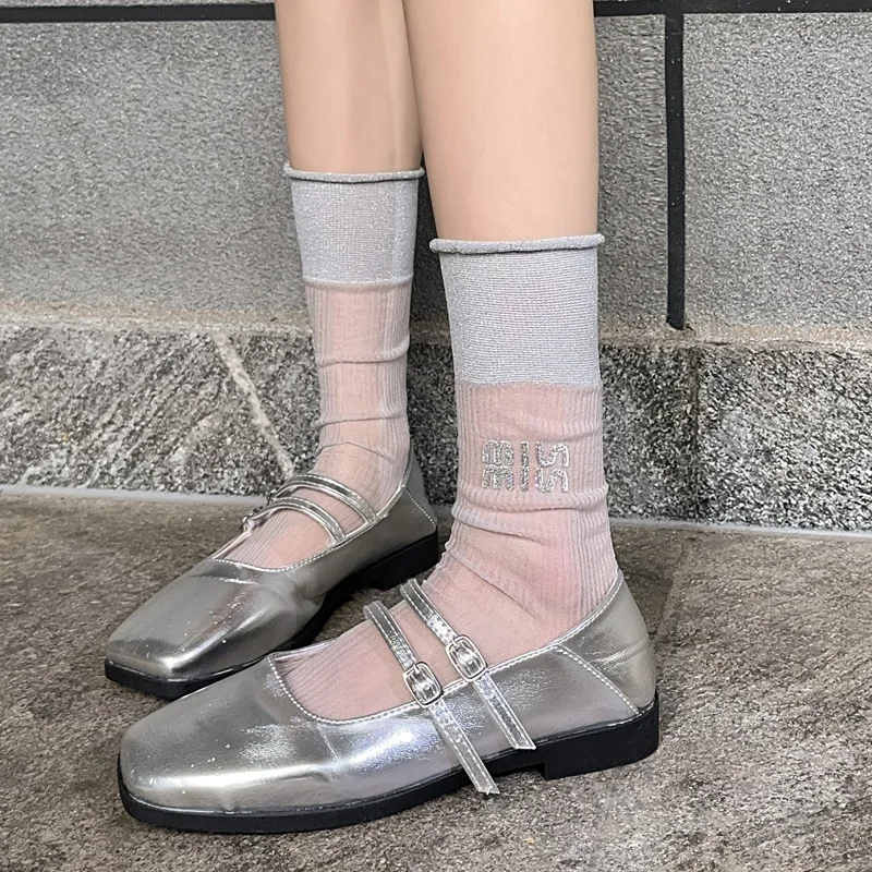 Frauen Socken Frühling Sommer Neue Ballett-stil Mode Socken Ausgehöhlt Atmungsaktive Dünne Transparente Glas Draht Socken Spitze Socken – Detail 19