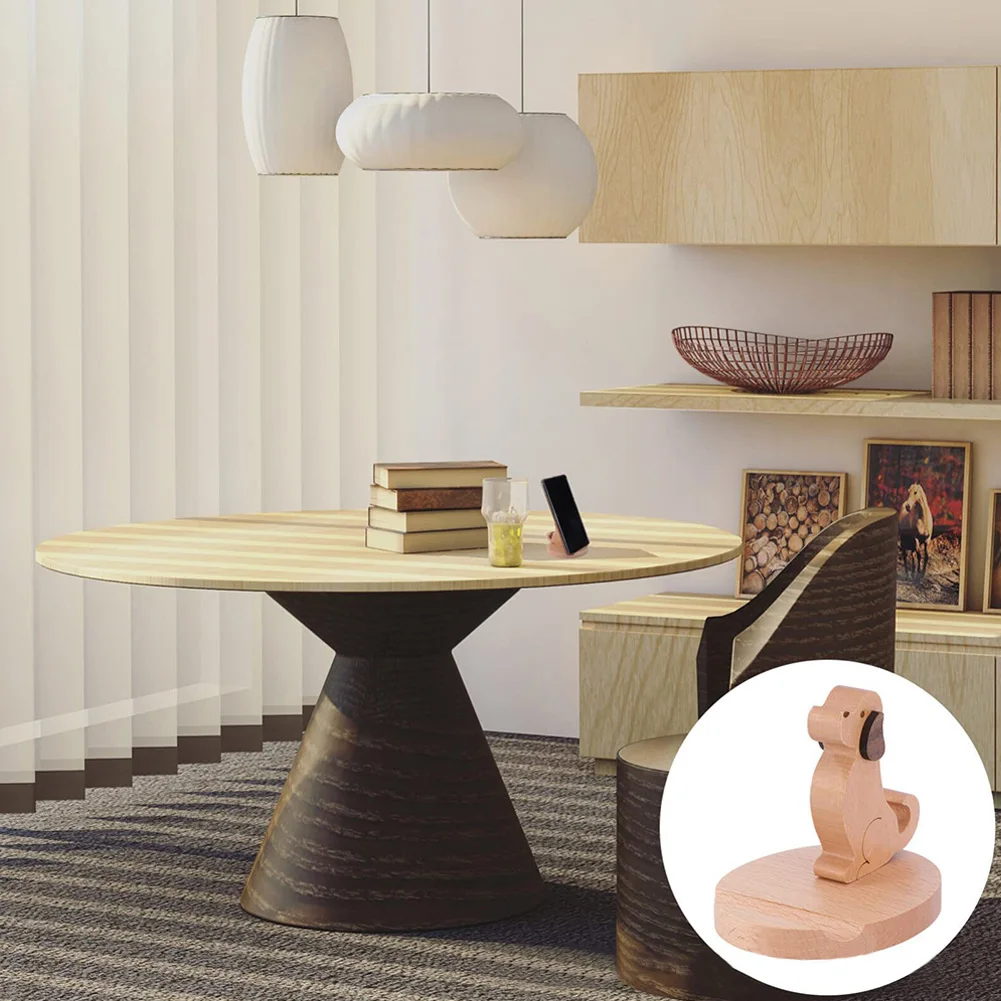 Solid Wood Deer/Dog Mobile Phone Holder Car Home Mount Bracket Mobile Tablet Desktop Stand Non-Slip for Table Desk Room Office