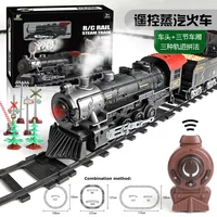 Electric Remote Controlled Track Train Set Smoke Emitting Track Train Locomotive Classical Christmas Train Toys For Children's 1