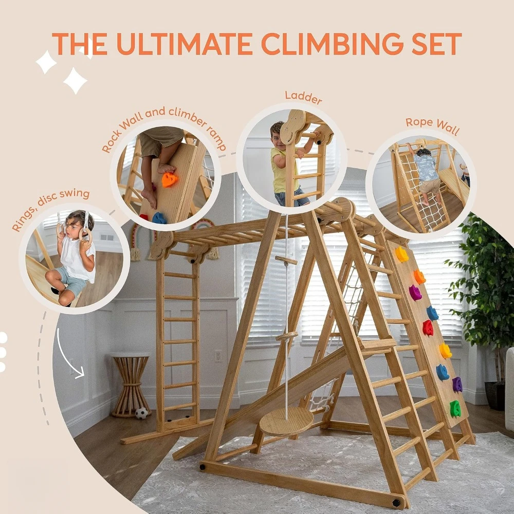 8-in-1 Indoor Foldable Playset for Kids - with Slide, Climbing Wall, Monkey Bars, Swing 5