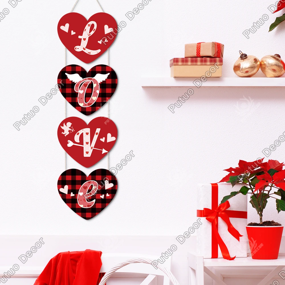 

Putuo Decor 1pc Heart shaped Leopard Print Wooden Hanging sign, Valentine's Day Gifts,Wood WallArt Decoration for Farmhouse