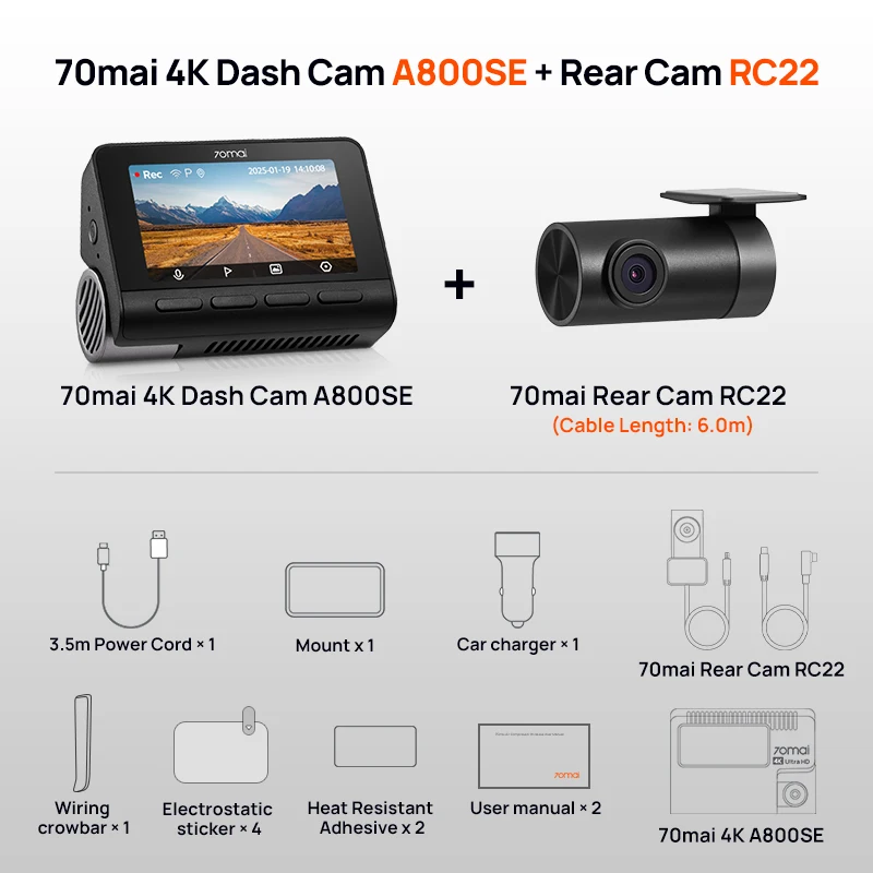 アクセサリー 70mai Dash Cam A800SE 4K/FHD 64GB 70mai A800S dash cam review: complete coverage