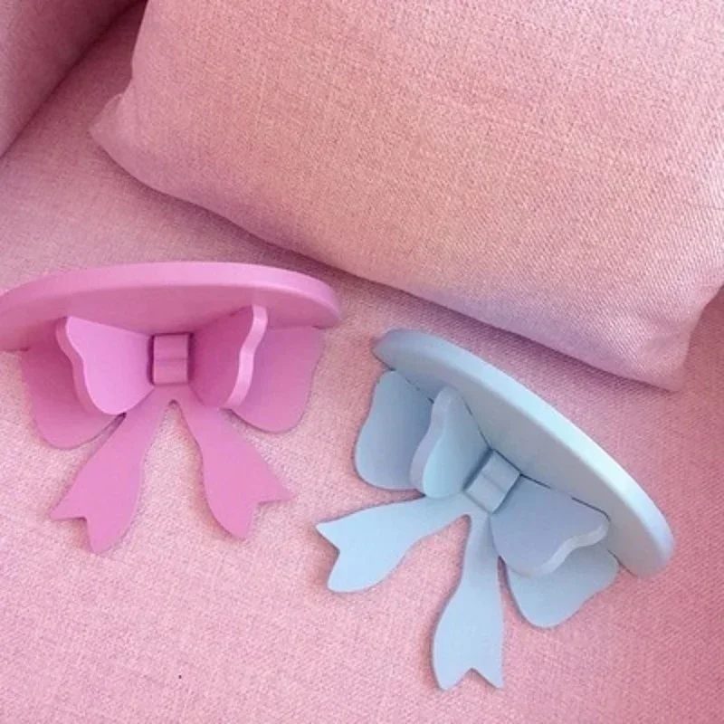 Wooden Decorative Shelves Girls' Room Organizer Holder Pink Wall Shelf Decor Frame Bows Decoration  Wooden Storage Rack