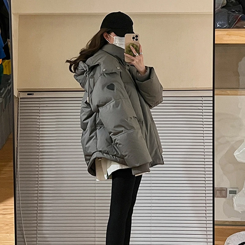 

Oversize Puffer Jacket for Women Zipper Winter Hooded Parkas Loose Thick Winter Padded Cotton Coat Casual Fashion Outwear Tops