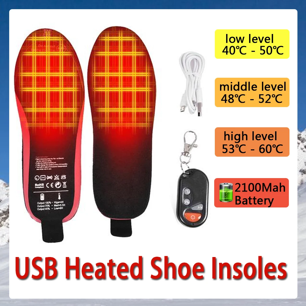 Heated Shoe Insoles USB Heated Shoe Insoles Feet Warm Sock Pad Mat 3 Speed Wireless Temperature Electrically Heating Insoles Warm Thermal