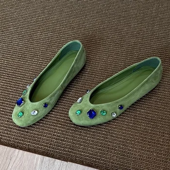Luxury Colorful Gemstone Flats Women Comfortable Round Toe Shallow Suede Loafers 2026 Ladies Elegant Brand Designer Casual Shoes 1