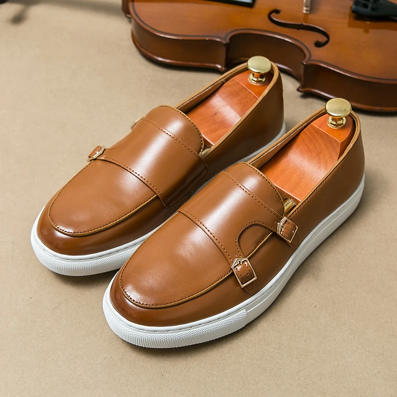 Trendy Brand Men's Genuine Leather Shoes Thick Soled Men's Casual Shoes Outdoor Driving Business Loafers