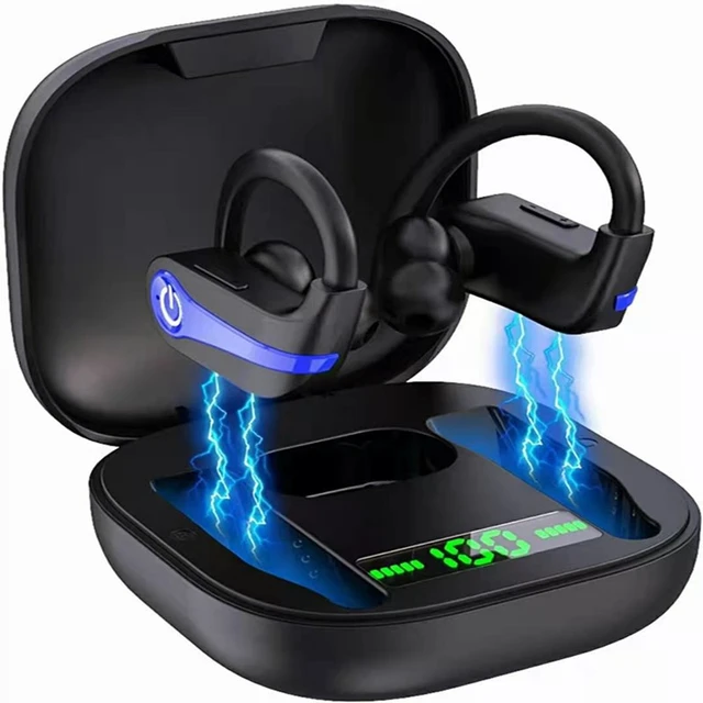 Auriculares Bluetooth inalámbricos, reproducción de 100 horas con ganchos  para los oídos, pantalla LED doble, IPX7 impermeable, auriculares con