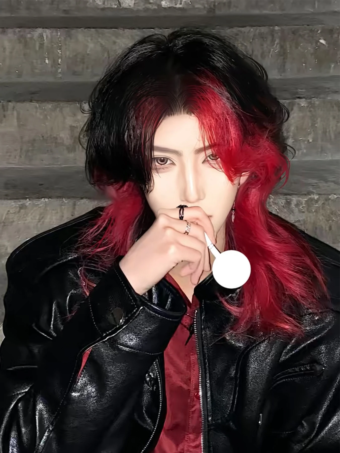 XIYUE Synthetic Lace Front Wig Men Female Short Hair Black red wolf tail color matching Handsome Korean Natural Fluffy Net Red synthetic wig